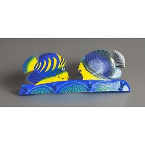 Vtg✨Tropical Fish Carved Wood Hand Painted‎ Wall Hook Nautical Decor Beach Towel